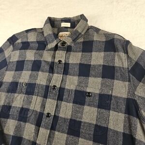 J Crew Midweight‎ Flannel Classic Fit Shirt Black Watch Tartan Mens L Gray/Blue